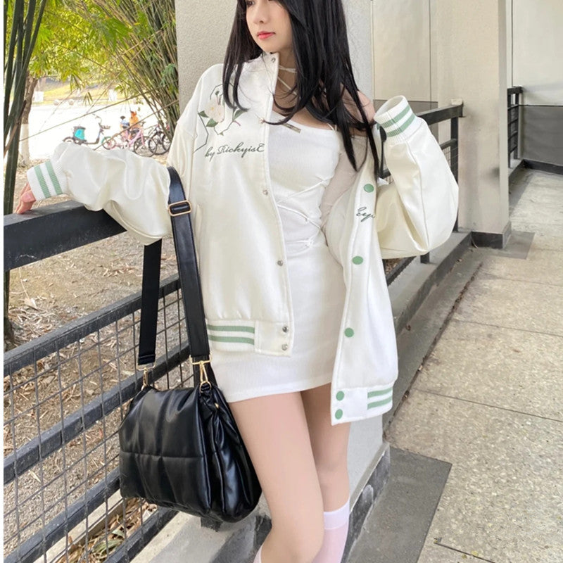 Baseball Uniform Women's Trendy Embroidery Craft Jacket Top