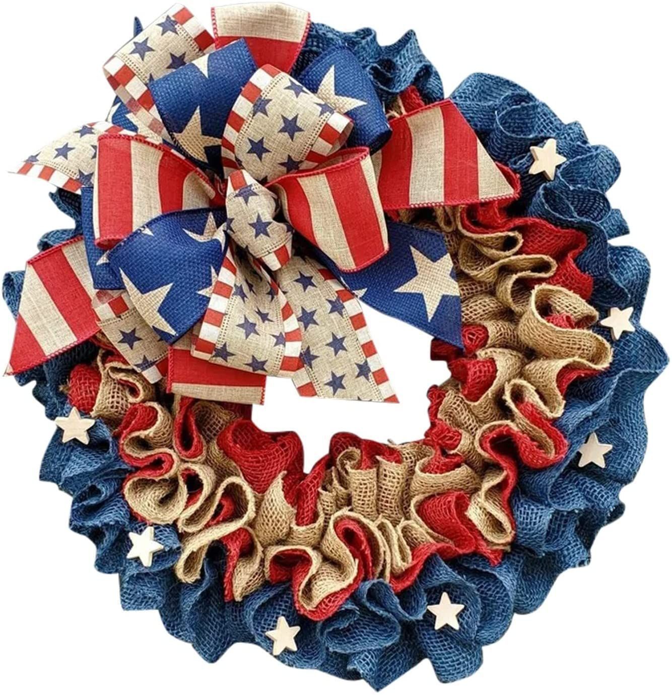 Patriotic Red White Blue Ribbon American Flag Garland