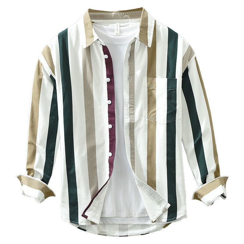 Striped Long Sleeve Shirt Men's Versatile Leisure Artistic Loose Square Collar Top