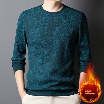 Men's Round Neck Printed Young And Middle-aged Long-sleeved Thickened Warm T-shirt
