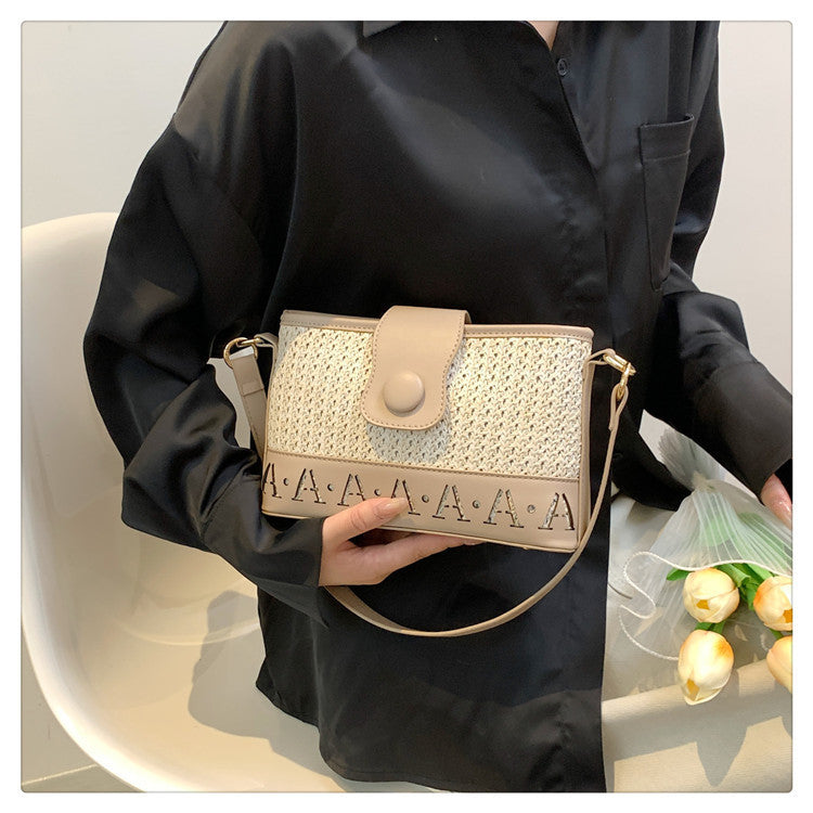 Summer Fashion Woven Female Niche Korean Style Advanced Texture Letters Hollow Shoulder Bag