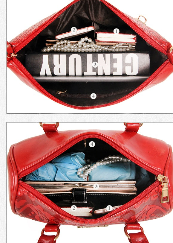 National wind embossed pure color mother bag six-piece rose women's Messenger bag