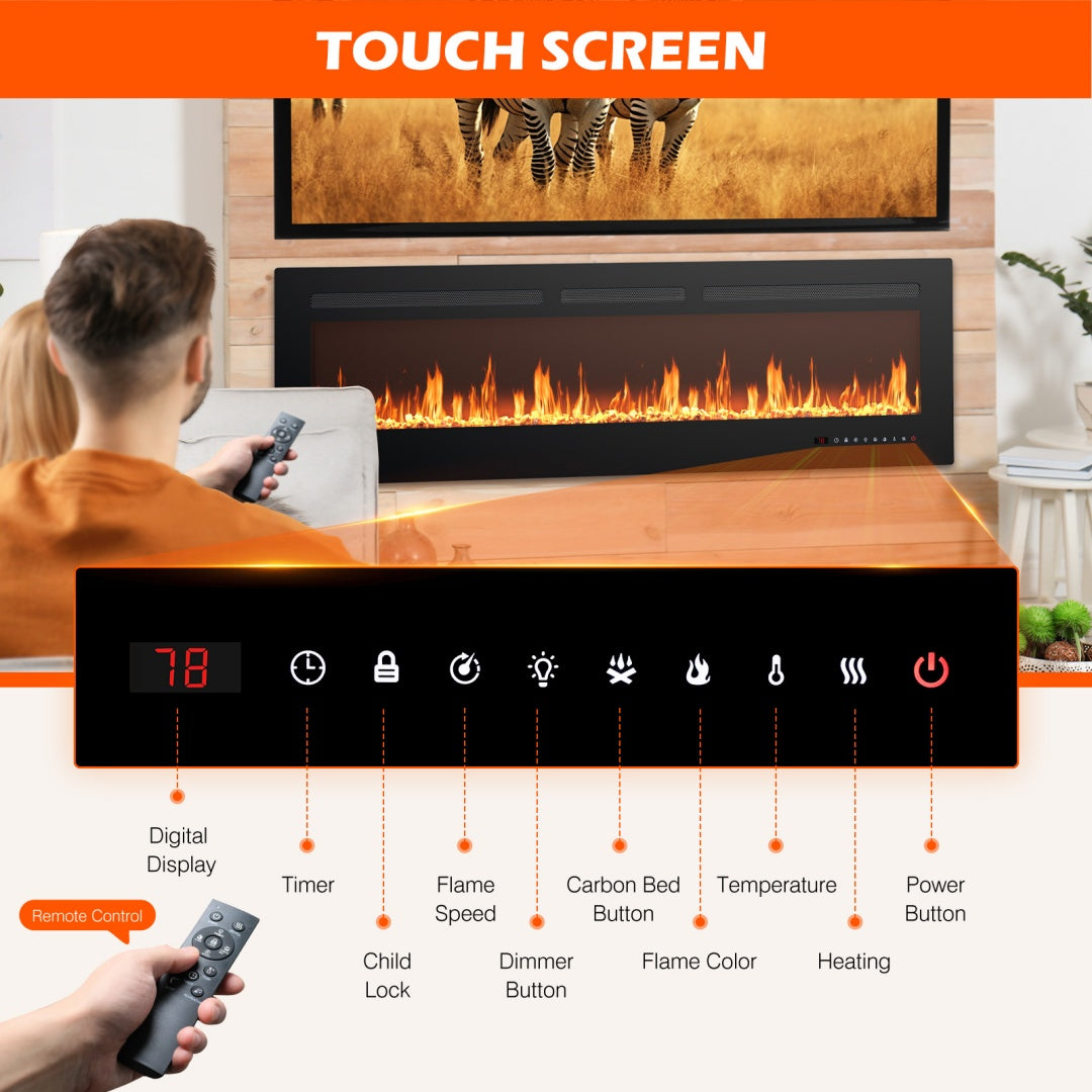 Electric Fireplace, 1500W-750W Wall Mount Or Recessed Fireplace Insert And Freestanding, Electric Fireplace Heater With Remote Control