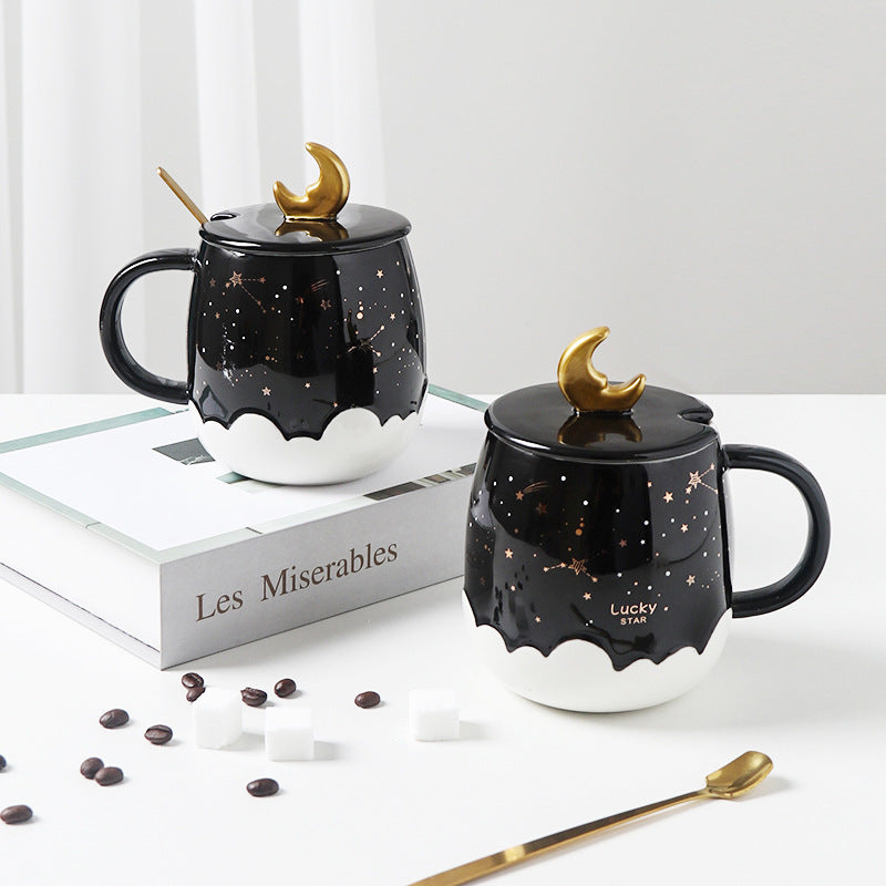 Starry Sky Ceramic Cup Black And White Embossed Mug Couple