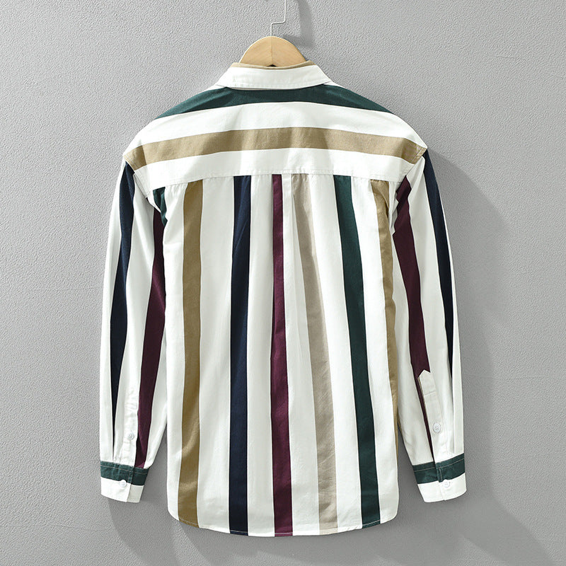 Striped Long Sleeve Shirt Men's Versatile Leisure Artistic Loose Square Collar Top