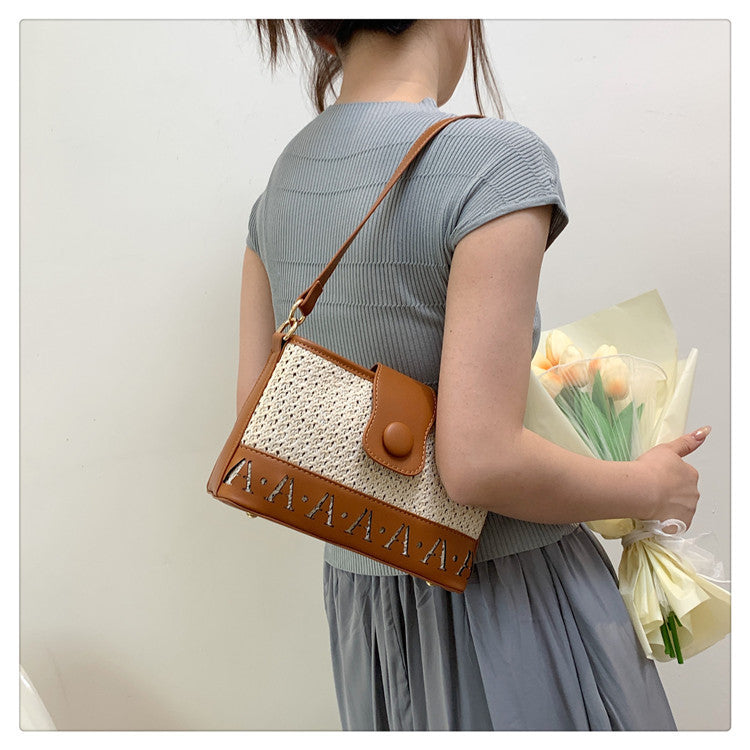 Summer Fashion Woven Female Niche Korean Style Advanced Texture Letters Hollow Shoulder Bag