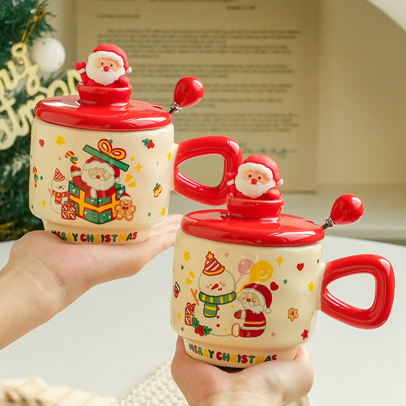 Good-looking Christmas Ceramic Cup With Lid Home Cartoon Cute