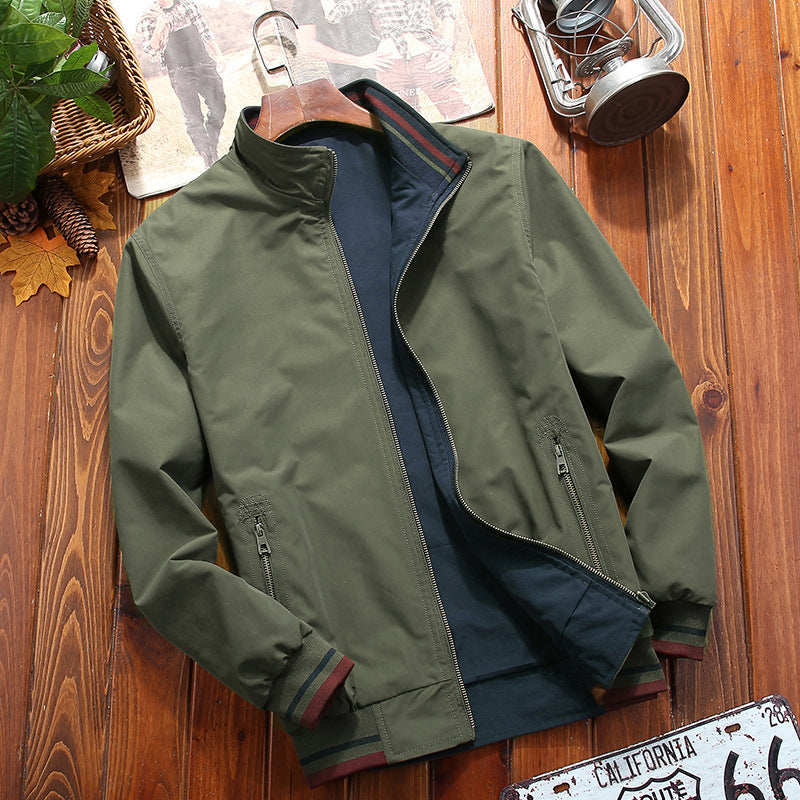 Men's Reversible Stand Collar Casual Jacket Youth Trend Men's Jacket