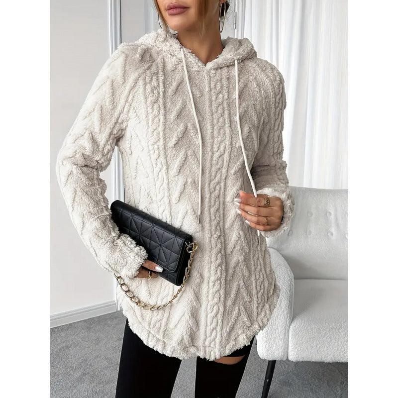 Women's Polyester Hooded Knitted Long Sweater