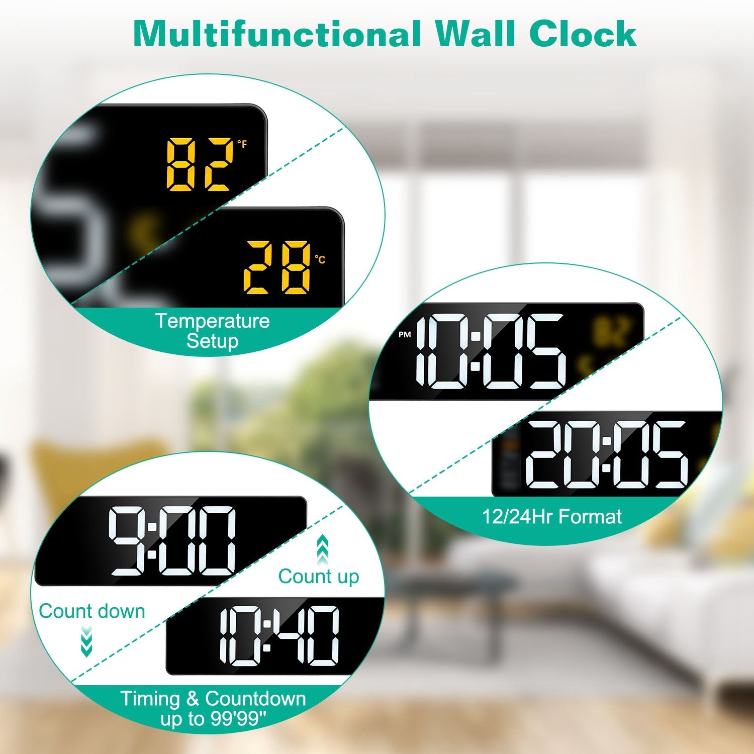 15.7in LED Digital Wall Clock With Remote Control 10 Level Brightness 3 Alarm Settings 12-24Hr Format Timing Countdown Temperature Calendar Display Decorative Clock For Office Home