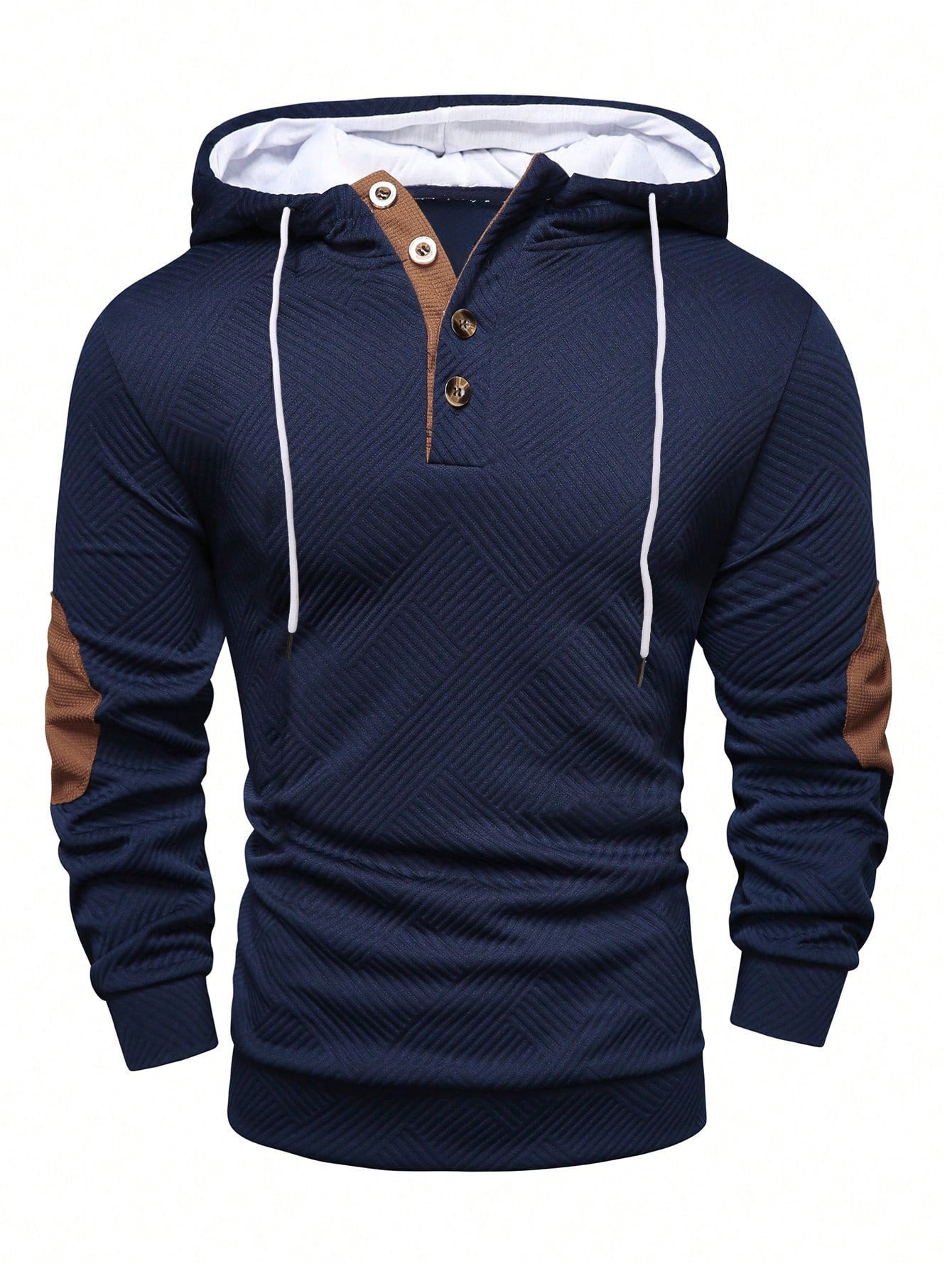Men's Solid Color Jacquard Hooded Sweater Loose Sports And Leisure Coat