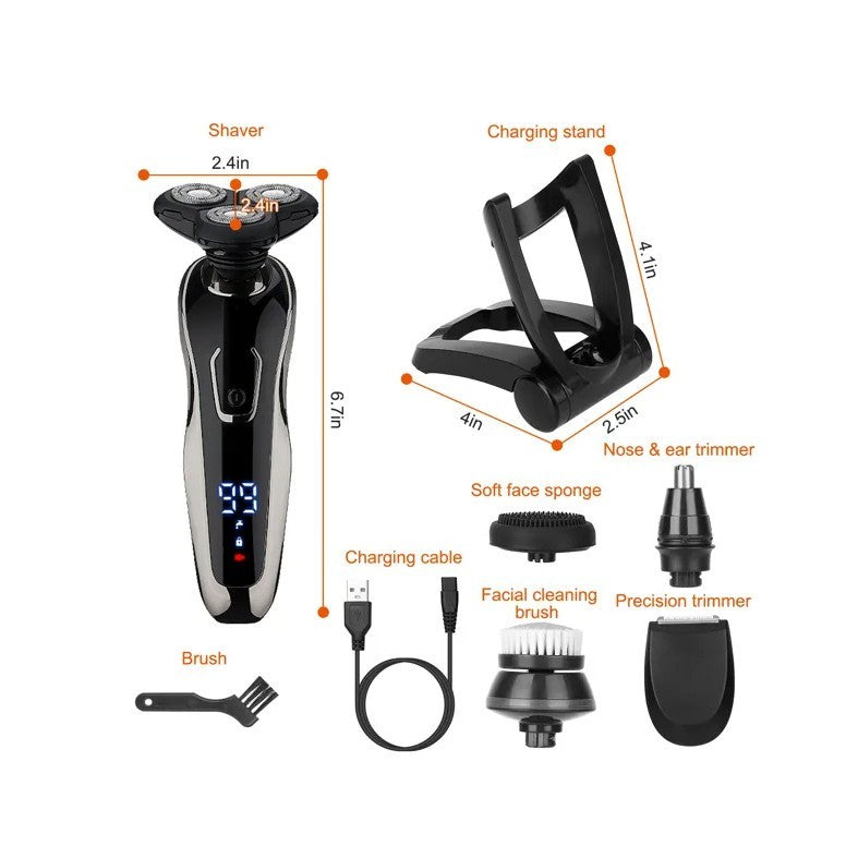 5 In 1 Electric Razor Shaver Rechargeable Cordless Head Beard Trimmer Shaver Kit IPX6 Waterproof Dry Wet Grooming Kit