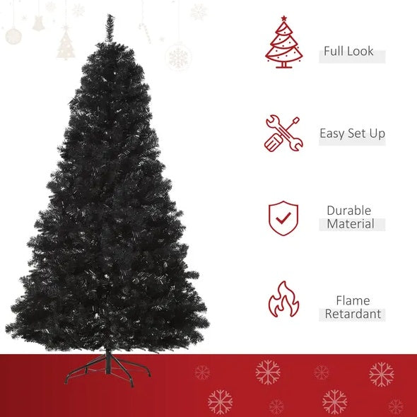 7 Ft Artificial Christmas Tree Unlit Douglas Fir With Realistic Branches And 1346 Tips, Black Halloween Style