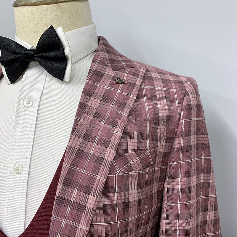Men's Three-piece Fashion Personality Plaid Suit