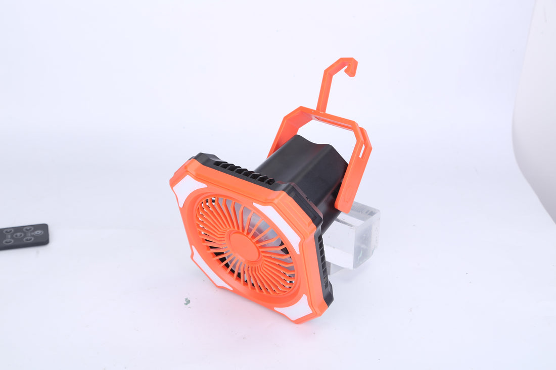 Portable Camping Lantern Fan Battery Powered Hanging Fan USB Rechargeable Tent Fan With 4 Light Modes 3 Wind Modes Emergency Power Bank Remote Control Hanging Hook