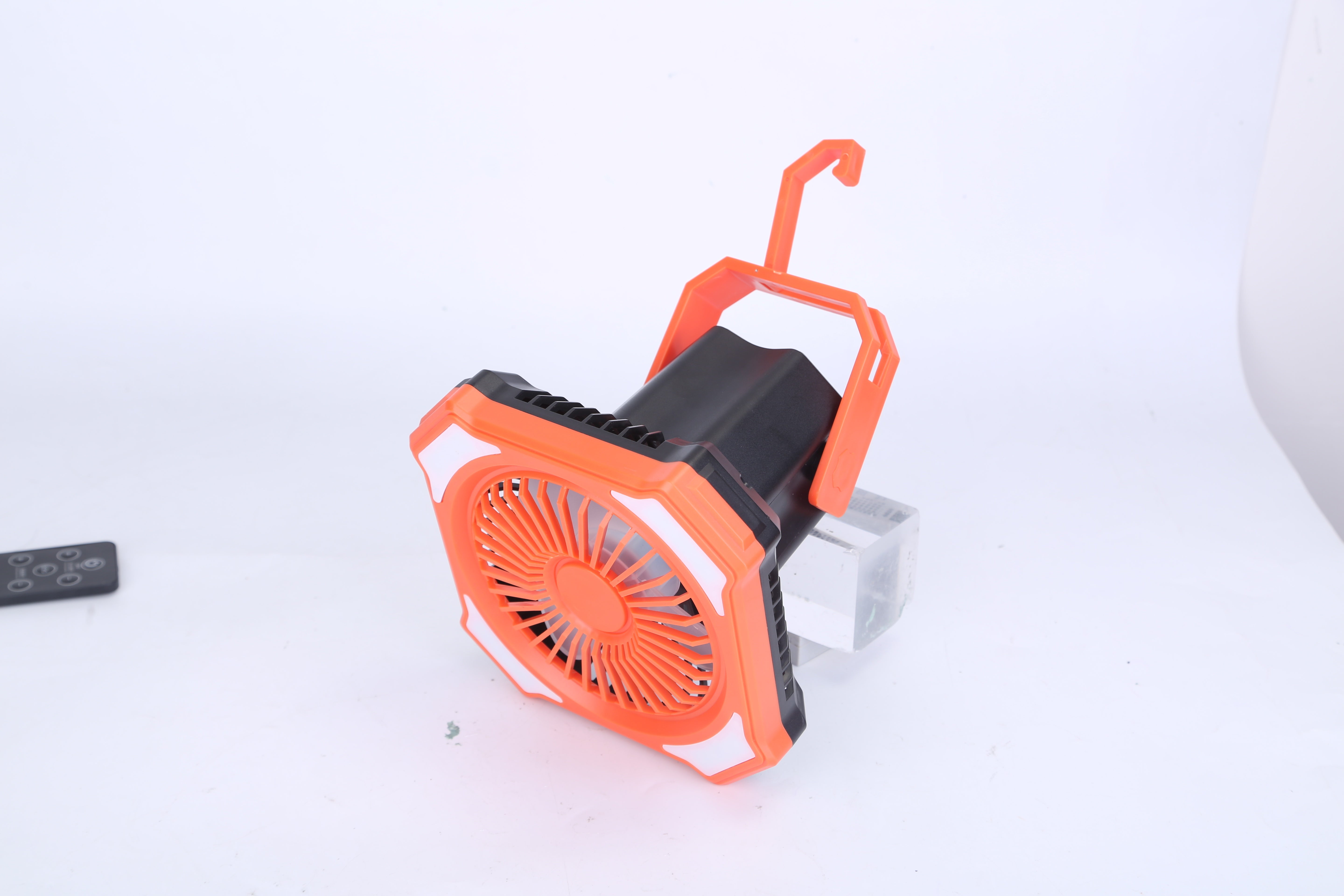 Portable Camping Lantern Fan Battery Powered Hanging Fan USB Rechargeable Tent Fan With 4 Light Modes 3 Wind Modes Emergency Power Bank Remote Control Hanging Hook