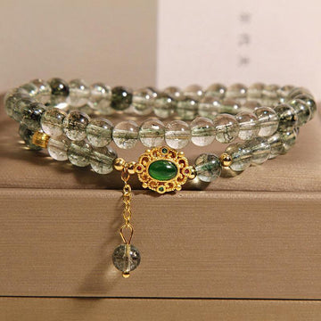 New Chinese Style Green Phantom Quartz Crystal Double Ring Bracelet