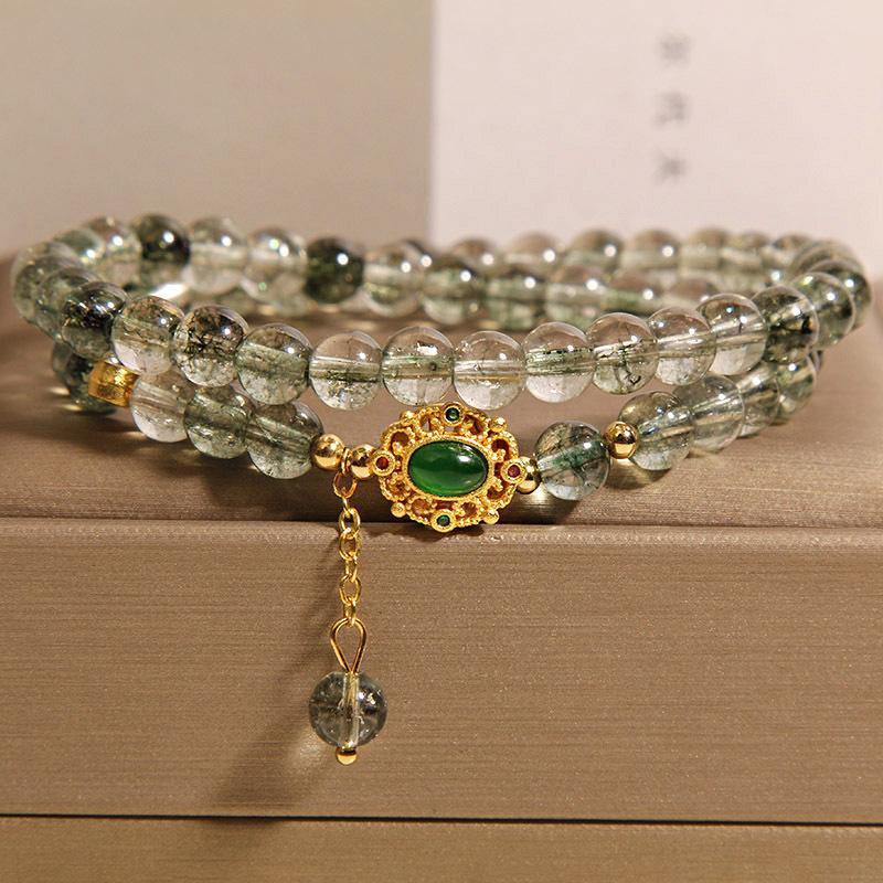 New Chinese Style Green Phantom Quartz Crystal Double Ring Bracelet