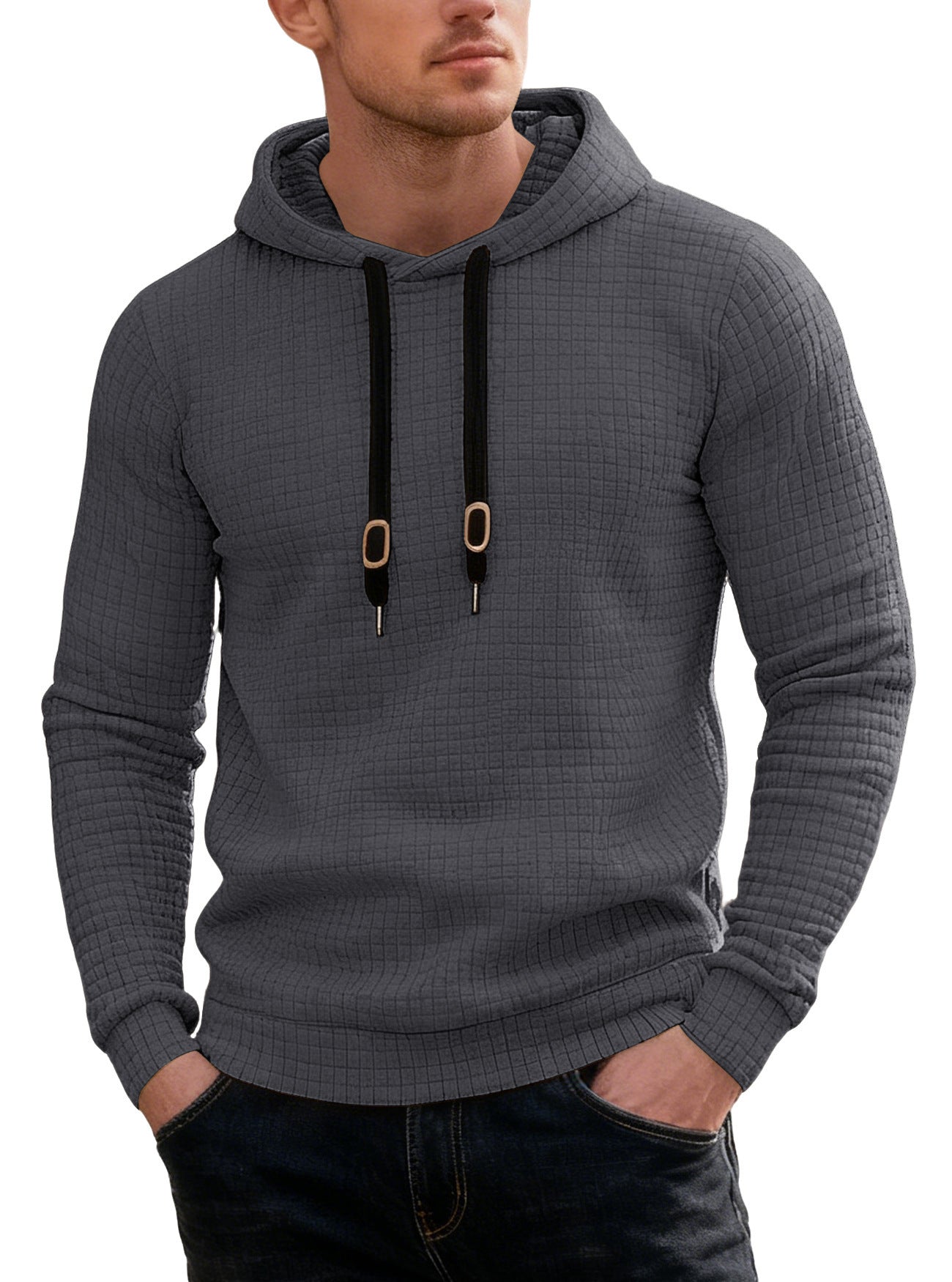 Men's Casual Long-sleeved Hooded Plaid Sweatshirt