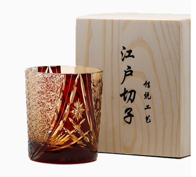 Jinzhi Japanese-style Jianghu Crystal Glass Rewell Cup Hand Carved Whiskey Shot Glass Retro