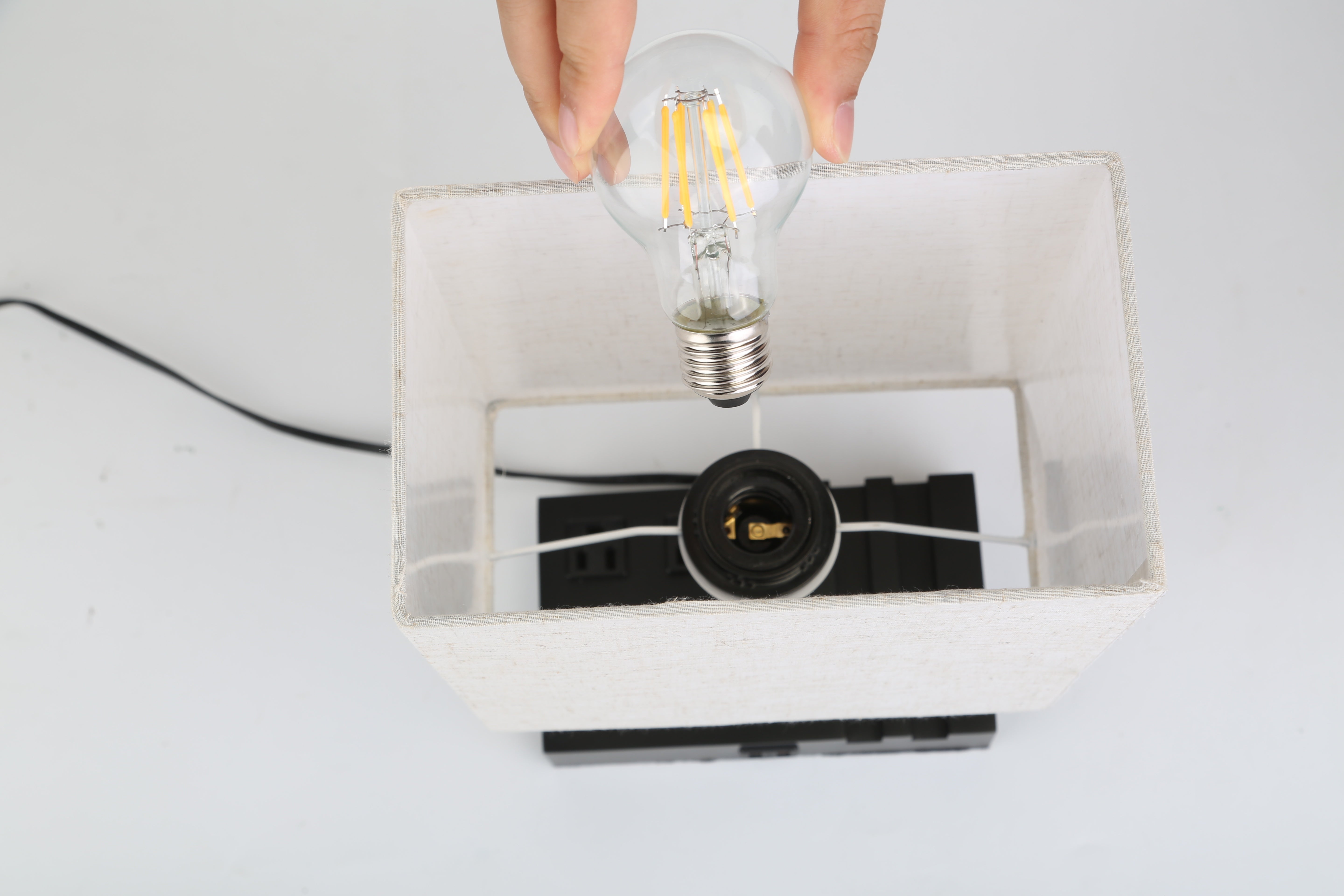 1Pc Fully Dimmable Table Lamp For Bedroom Living Room Bedside Lamp For Nightstand Dual USB Ports 2 Power Outlets LED Bulb Included