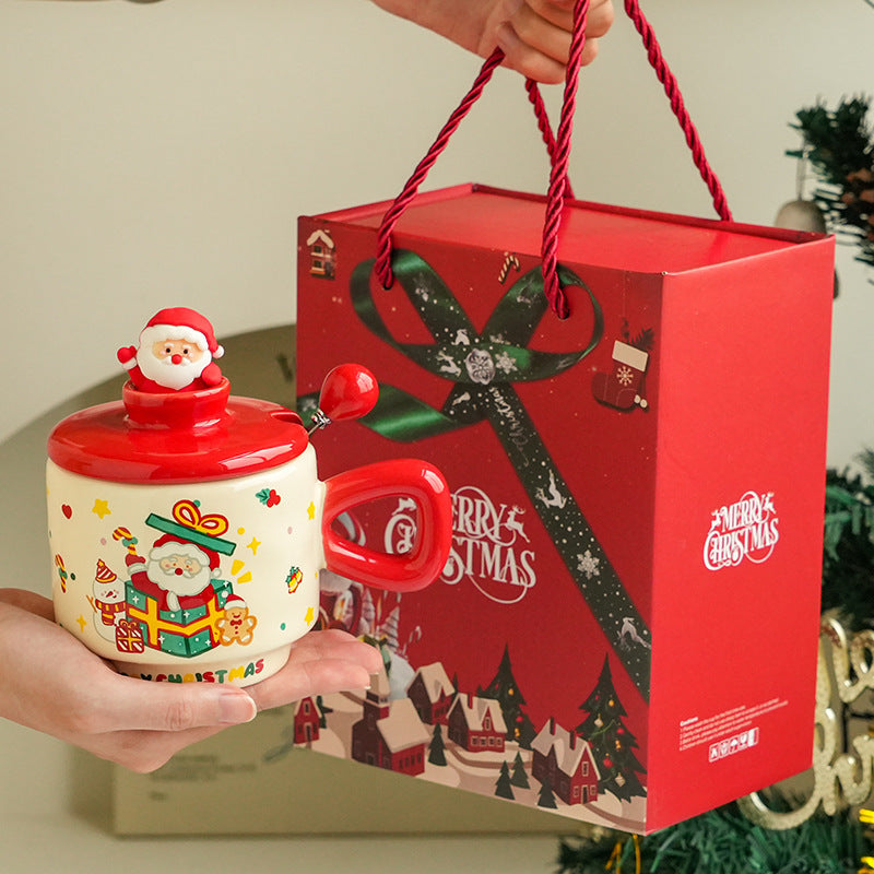 Good-looking Christmas Ceramic Cup With Lid Home Cartoon Cute