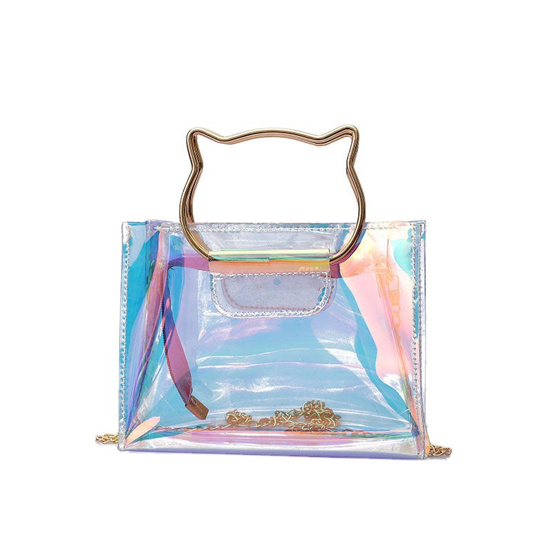 PVC Transparent Jelly Cat Ear Portable Laser Chain Messenger Bag