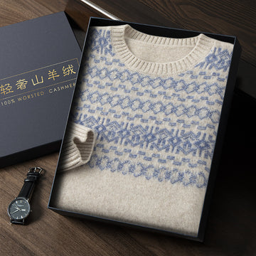 Jacquard Cashmere Sweater Men's Thickened Knitting Wool Base Shirt