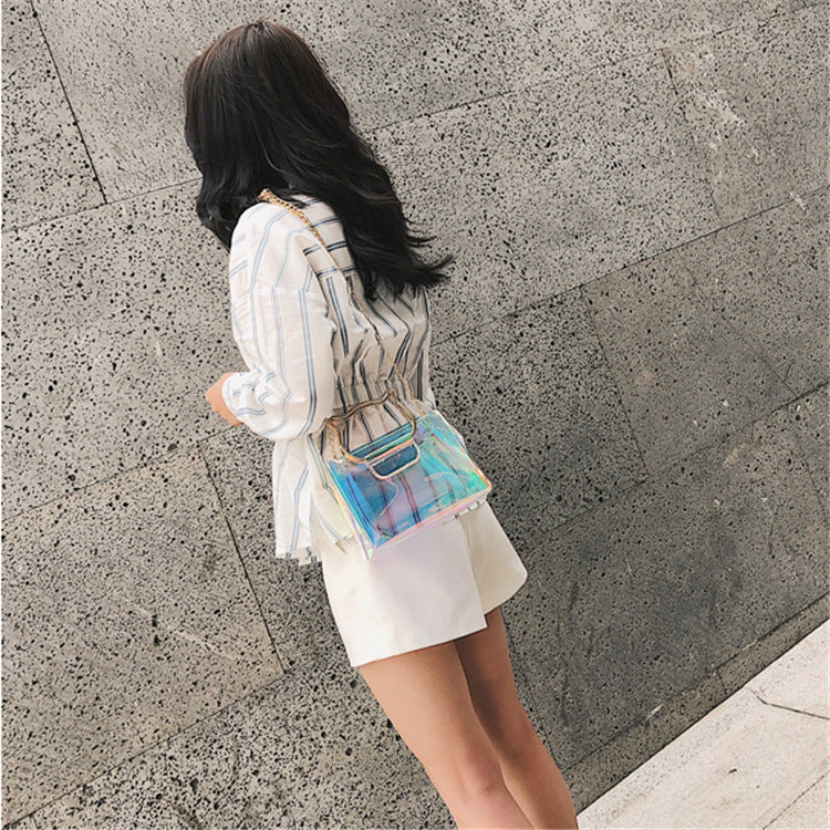 PVC Transparent Jelly Cat Ear Portable Laser Chain Messenger Bag