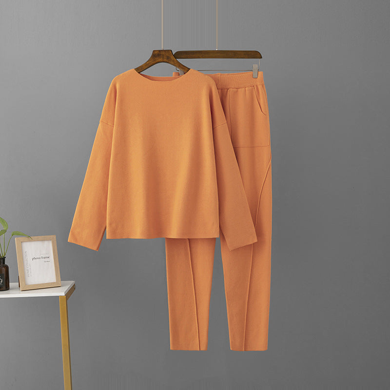 Off-shoulder Woolen Pants Top Loose Knitting Suit