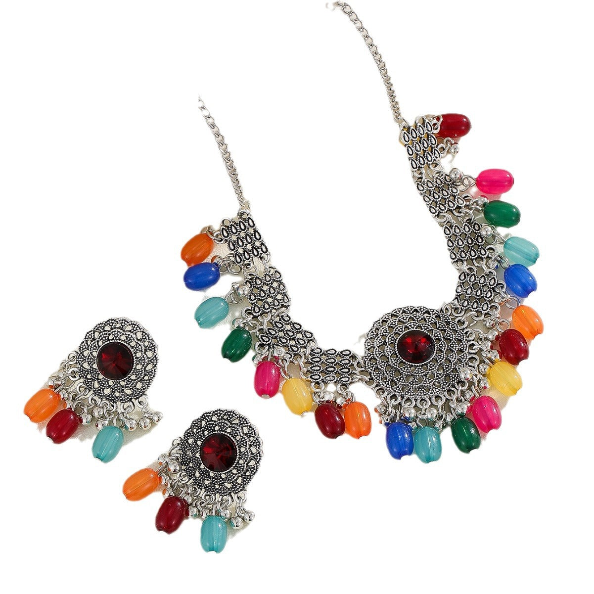 Retro Indian Style Necklace And Earrings Suite