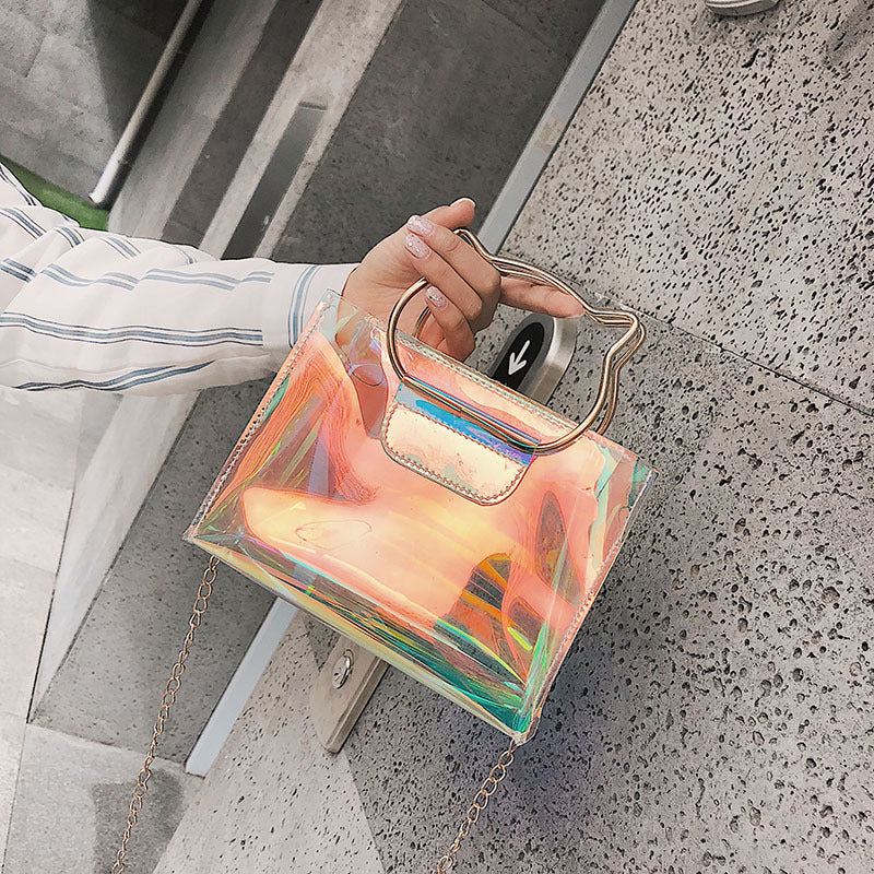 PVC Transparent Jelly Cat Ear Portable Laser Chain Messenger Bag