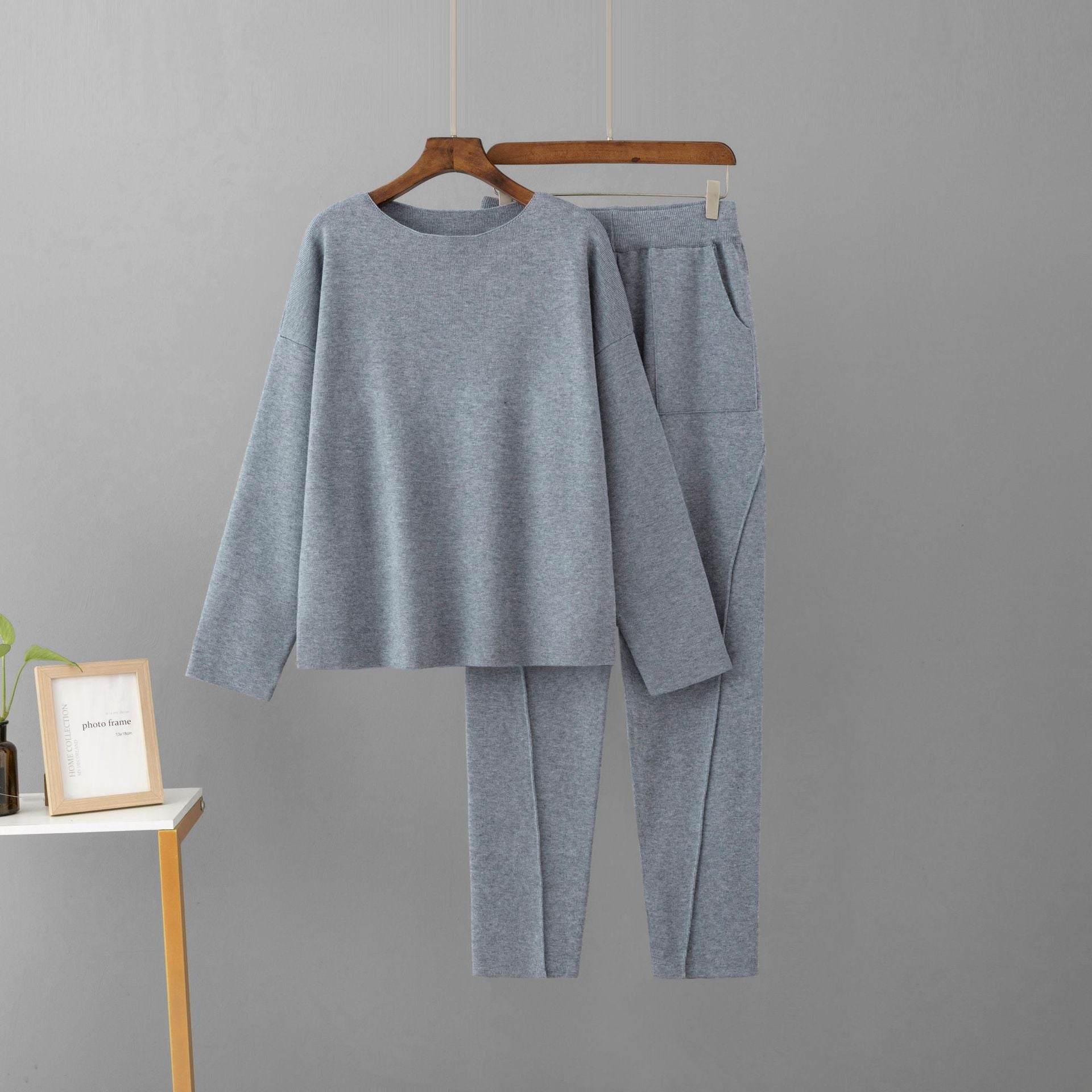 Off-shoulder Woolen Pants Top Loose Knitting Suit
