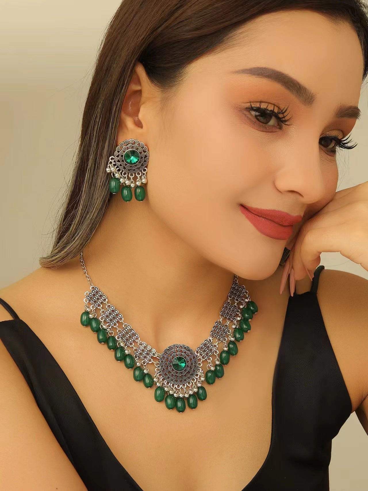 Retro Indian Style Necklace And Earrings Suite