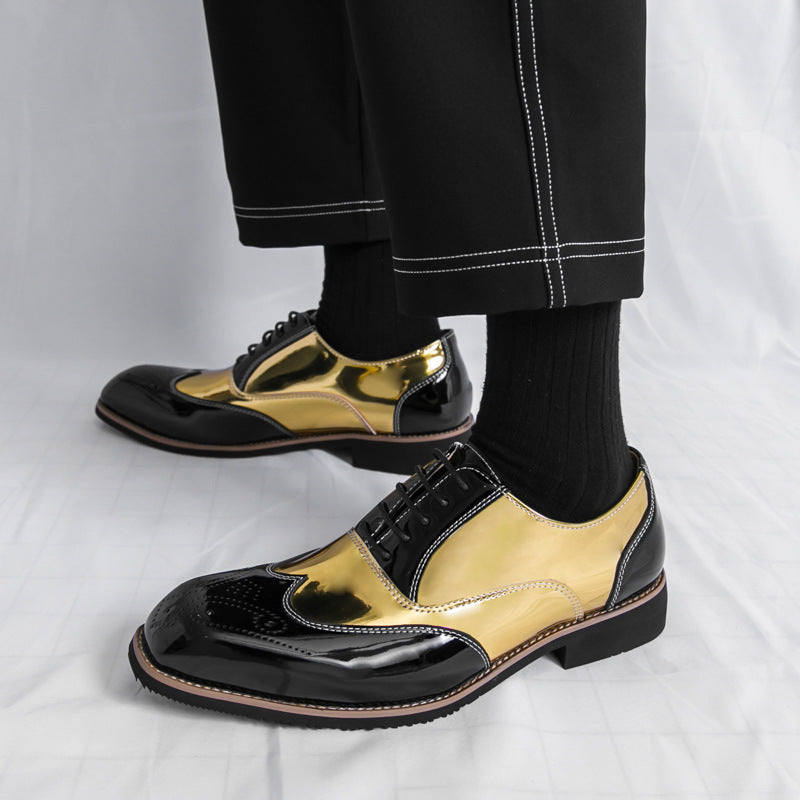 Brogue Plus Size Color Matching Trendy Young Men's Leather Shoes