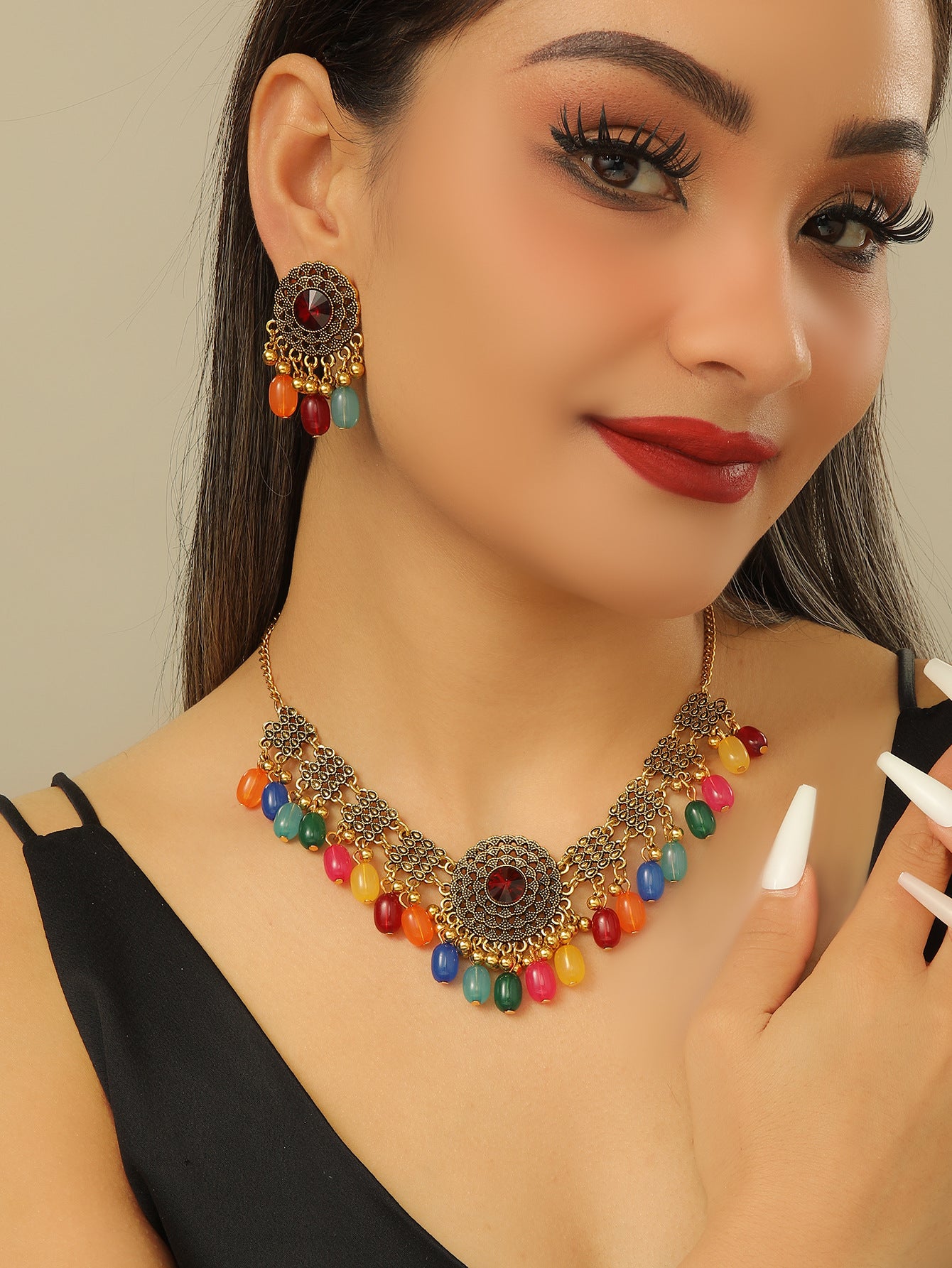 Retro Indian Style Necklace And Earrings Suite