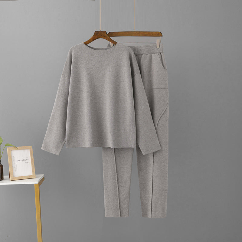 Off-shoulder Woolen Pants Top Loose Knitting Suit