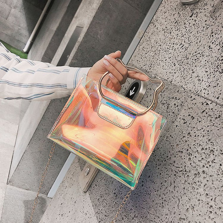 PVC Transparent Jelly Cat Ear Portable Laser Chain Messenger Bag