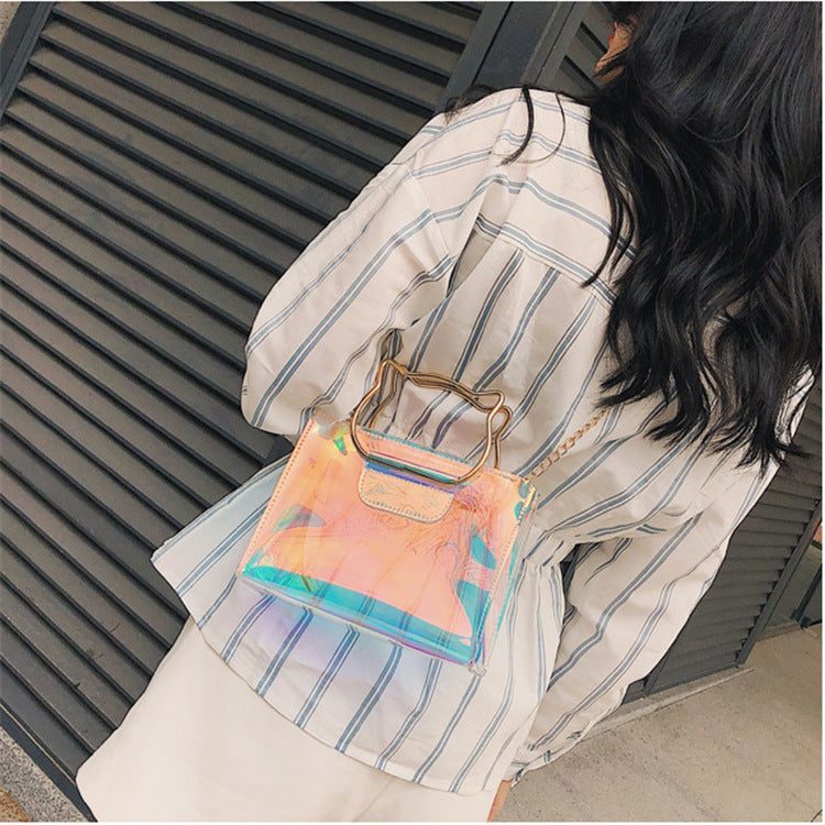 PVC Transparent Jelly Cat Ear Portable Laser Chain Messenger Bag