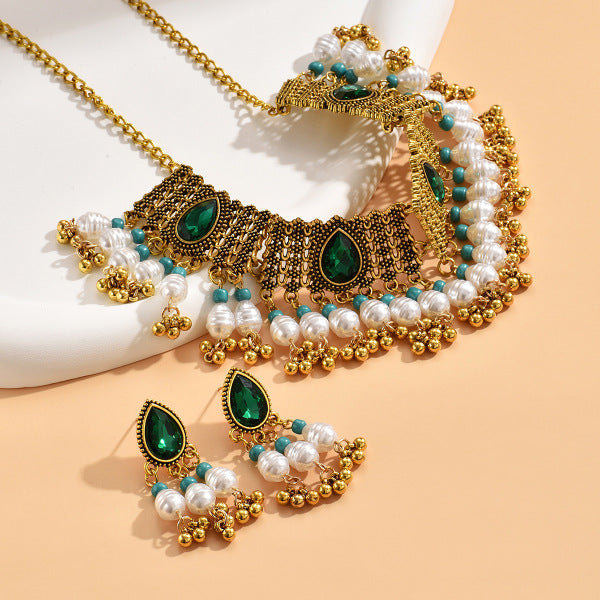 Drop Beads Two-piece Necklace Earrings Combination Suit