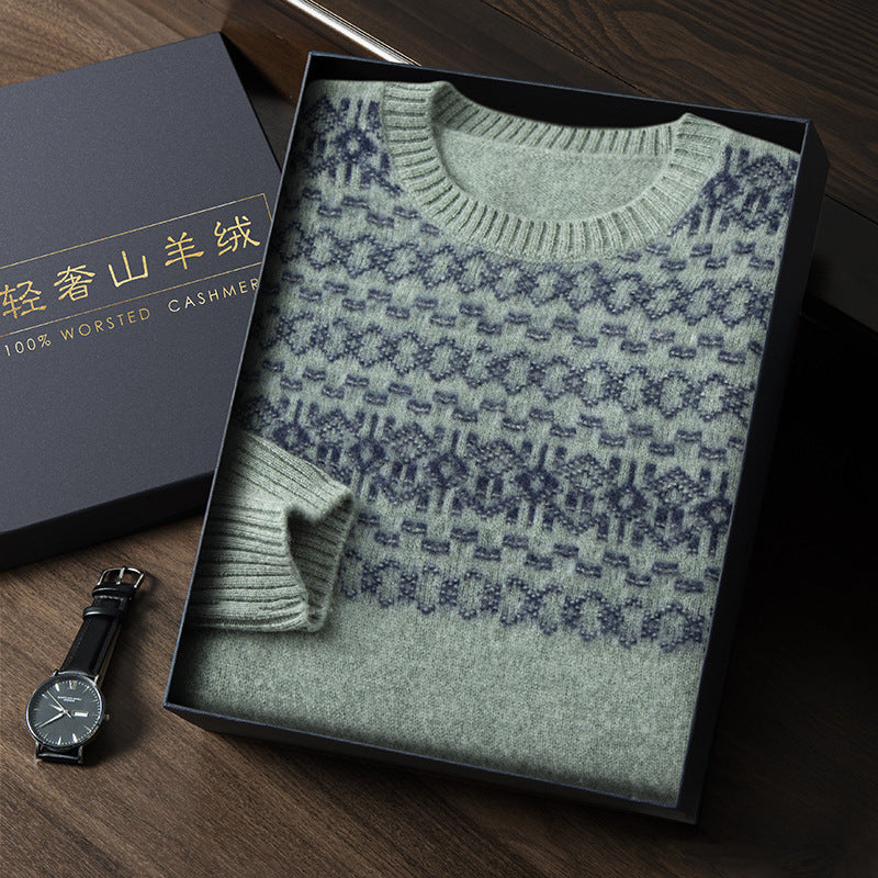 Jacquard Cashmere Sweater Men's Thickened Knitting Wool Base Shirt