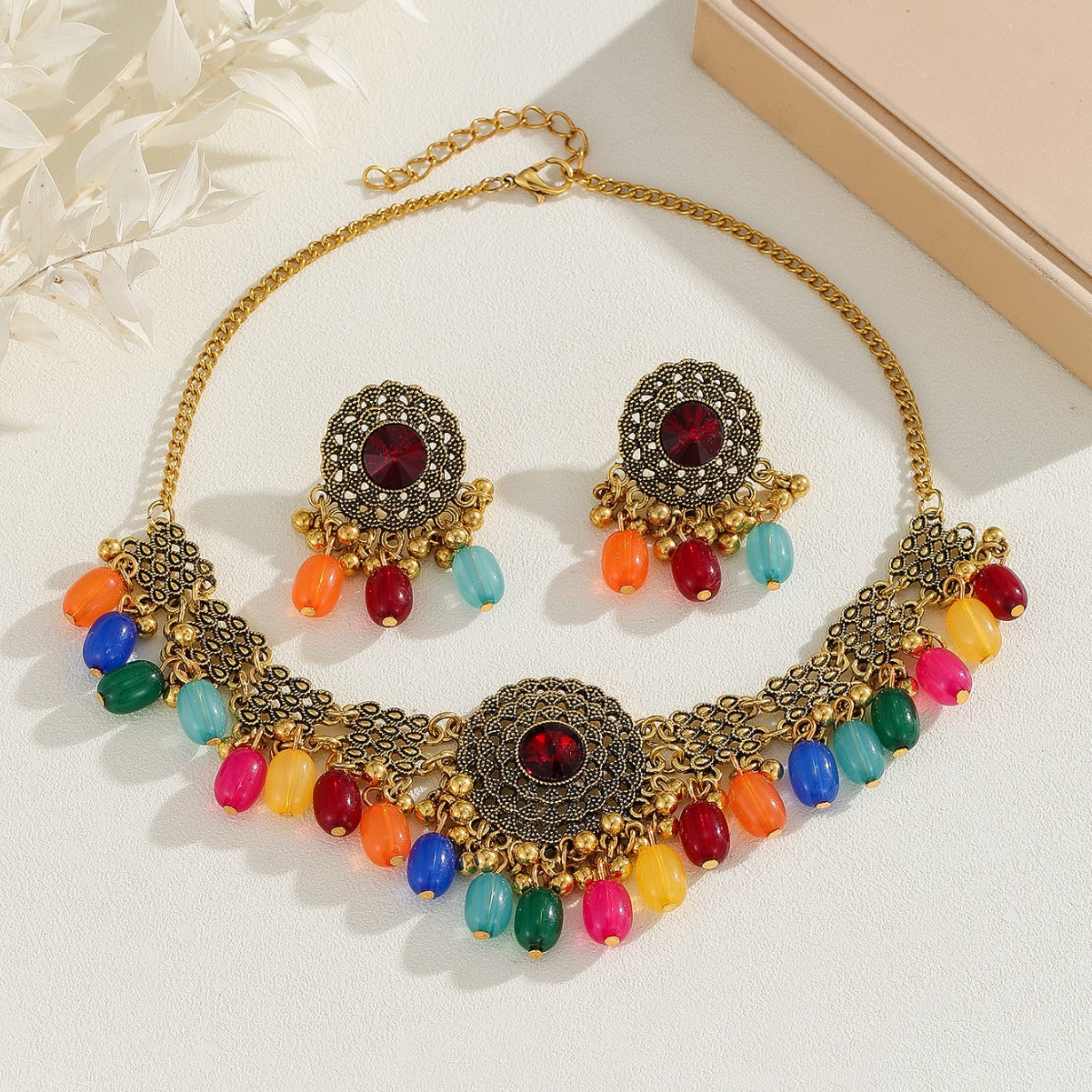 Retro Indian Style Necklace And Earrings Suite