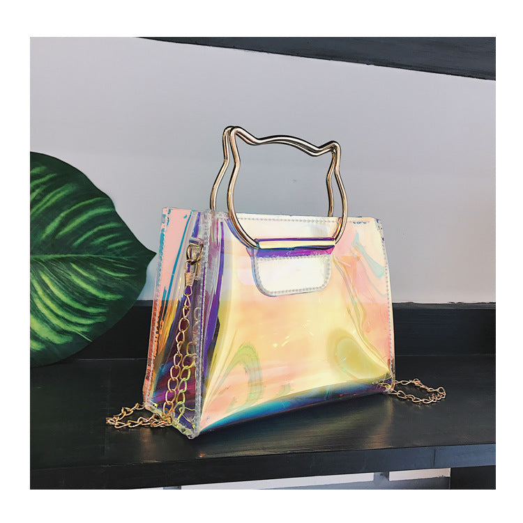 PVC Transparent Jelly Cat Ear Portable Laser Chain Messenger Bag