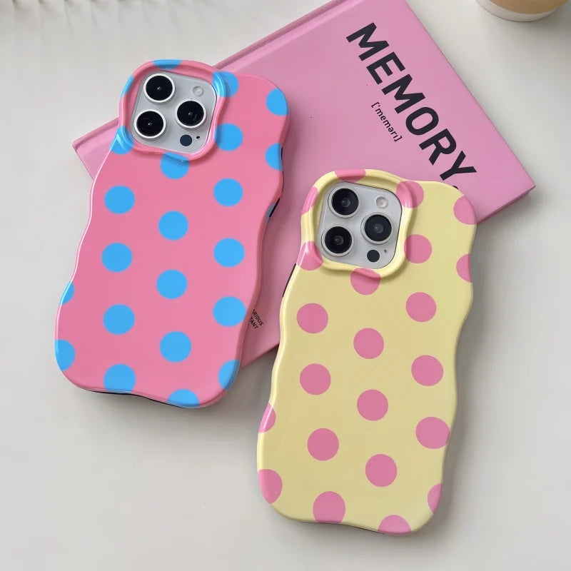 INS Cute Wave Fashion 2 in 1 Colorful Able Polka Dots Case For iPhone 16 15 14 13 Pro Max Camera Protect Shockproof Phone Cover