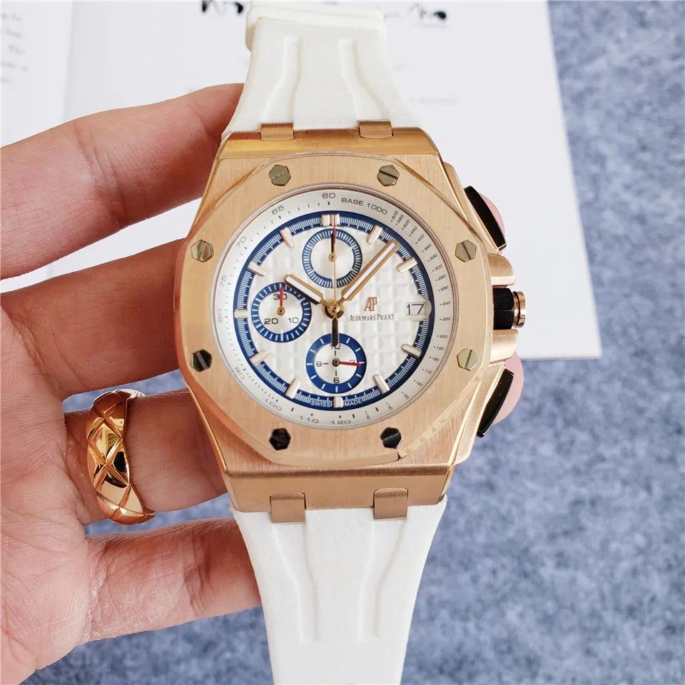 Men's 904L Stainless Steel Quartz Movement Watch in 42mm Crafted with Audemarses Piguetes Inspiration