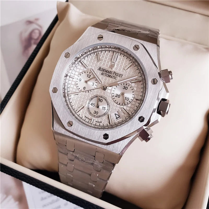 Men's 904L Stainless Steel Quartz Movement Watch in 42mm Crafted with Audemarses Piguetes Inspiration