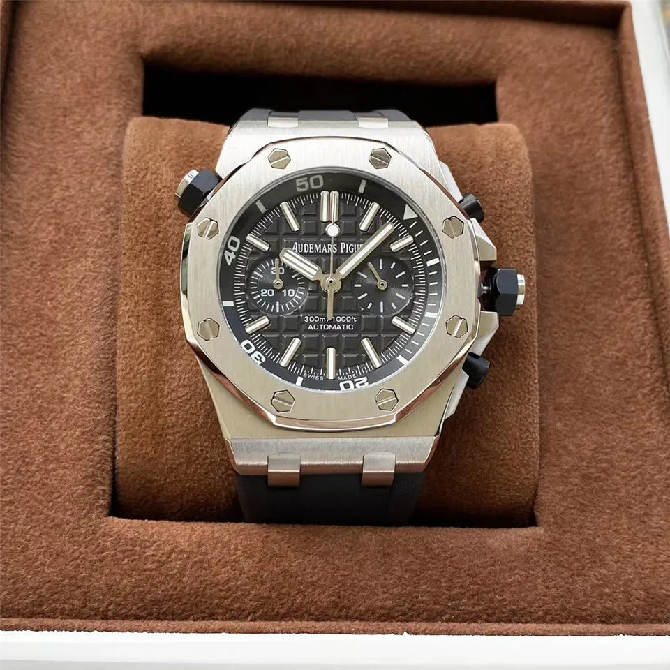 Men's 904L Stainless Steel Quartz Movement Watch in 42mm Crafted with Audemarses Piguetes Inspiration