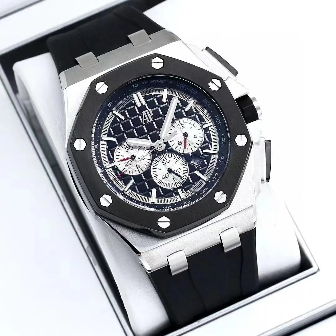 Men's 904L Stainless Steel Quartz Movement Watch in 42mm Crafted with Audemarses Piguetes Inspiration