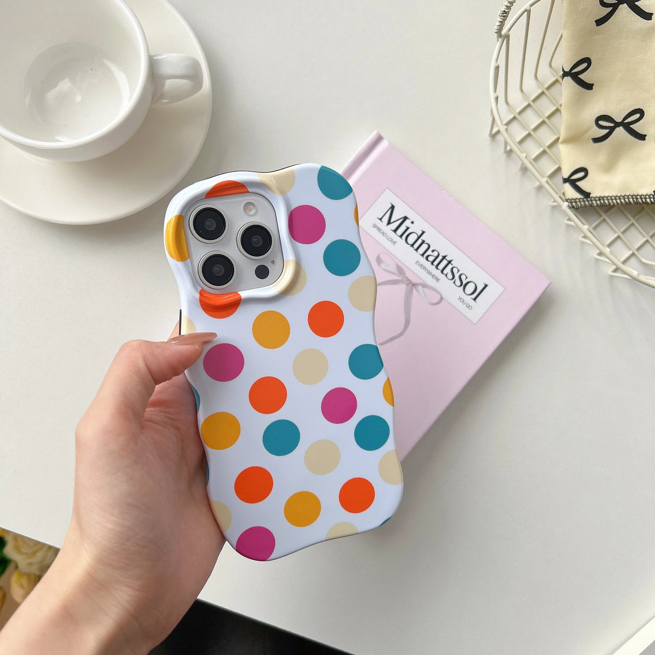 INS Cute Wave Fashion 2 in 1 Colorful Able Polka Dots Case For iPhone 16 15 14 13 Pro Max Camera Protect Shockproof Phone Cover