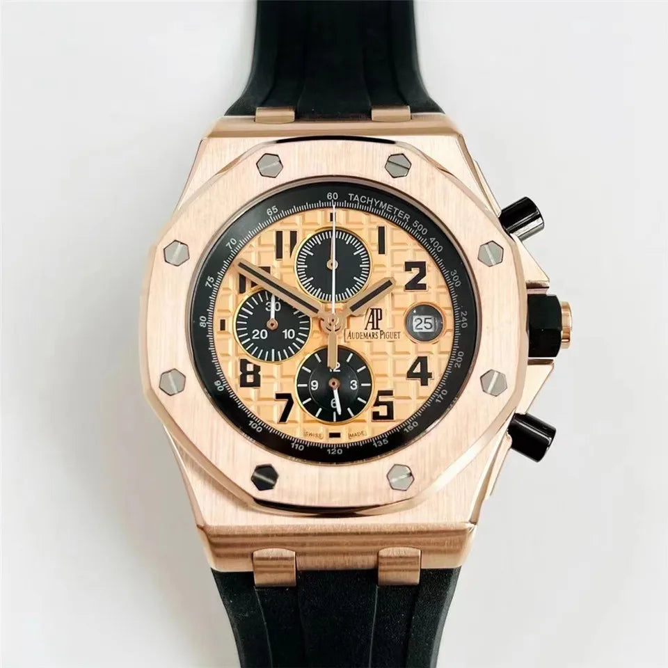 Men's 904L Stainless Steel Quartz Movement Watch in 42mm Crafted with Audemarses Piguetes Inspiration